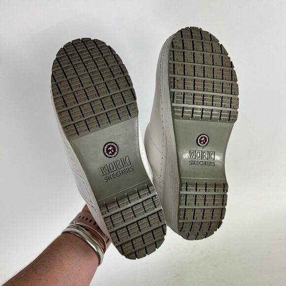 Skechers Work Clogs Candaba Women 8.5 White Leather Slip-Resistant Comfort 77227 - Picture 8 of 10